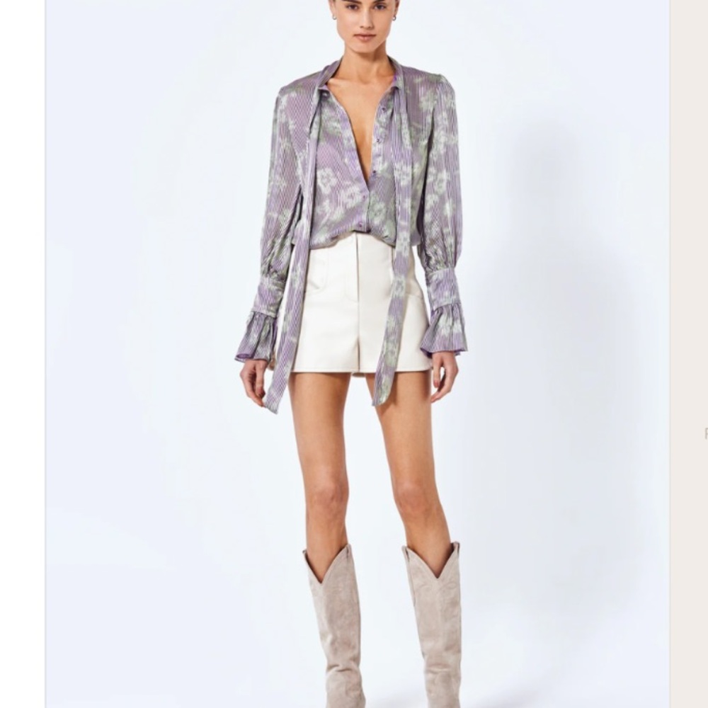 BNWOT $498 ALEXIS Tonal Floral FRANCISCA Blouse Lilac Sheen